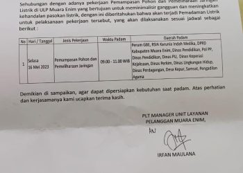 Jam Kerja PLN Padam, Ketua WA Grup Info Muara Enim Protes