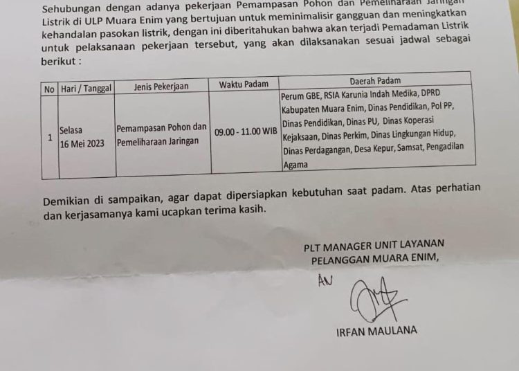 Jam Kerja PLN Padam, Ketua WA Grup Info Muara Enim Protes
